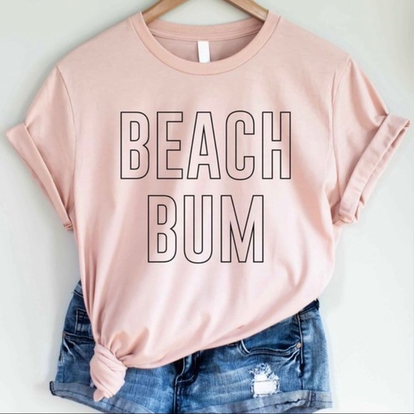 Beach Bum Crew Neck Short Sleeve Tee Shirt - Picture 1 of 4